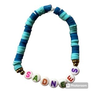Bracelet “SADNESS” Blue Heishi Bead Stretch Letter Bead Jewelry